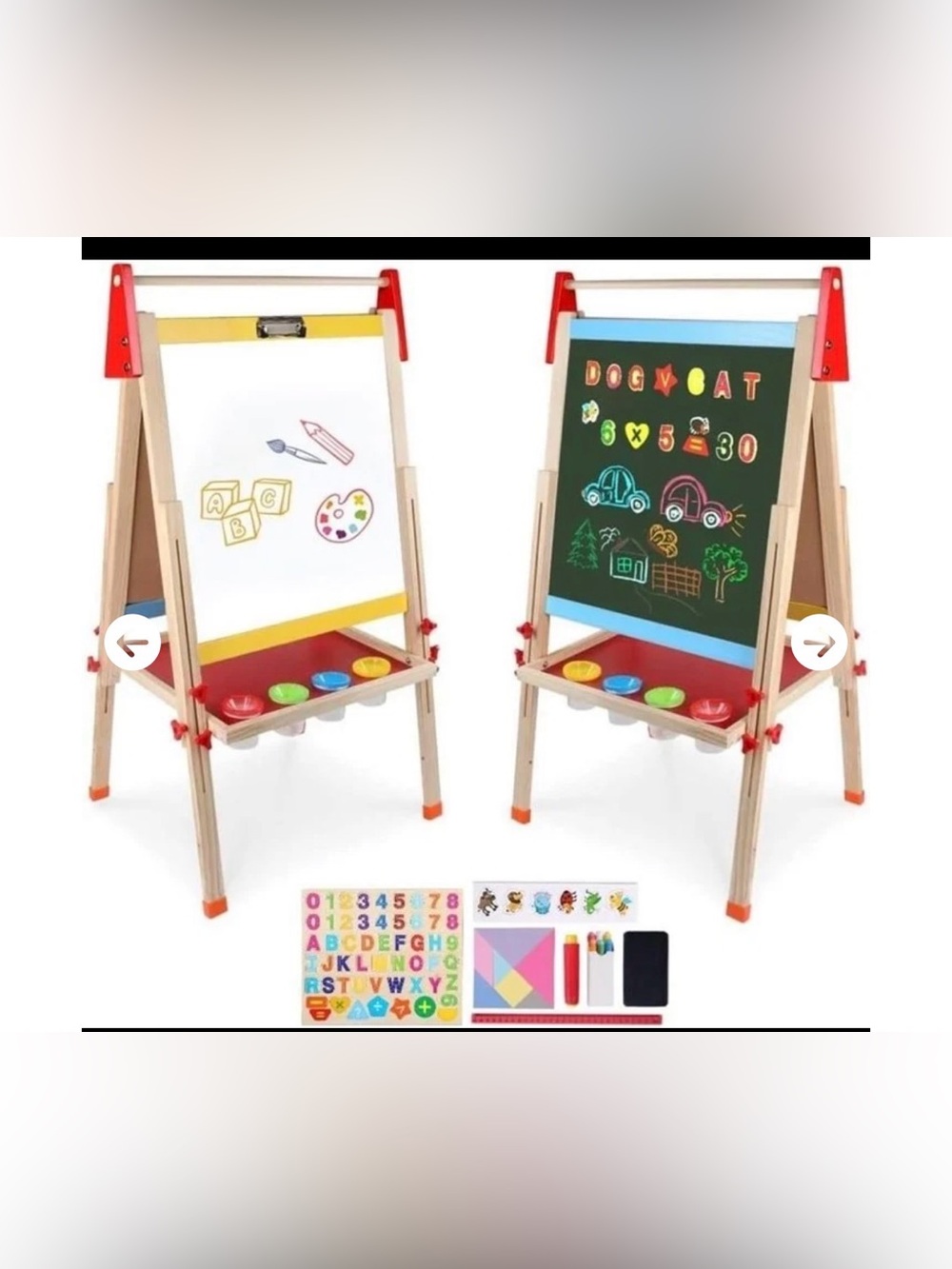 Wooden Double-Sided Kids Easel with Chalkboard & Whiteboard - Multicolor